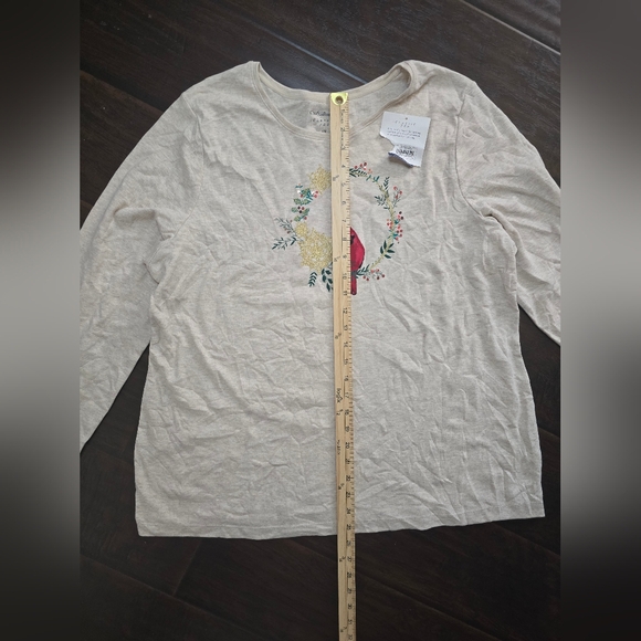 NWT Croft & Barrow Womens Beige Holiday Cardinal Long Sleeve Tee 1X - Picture 6 of 12
